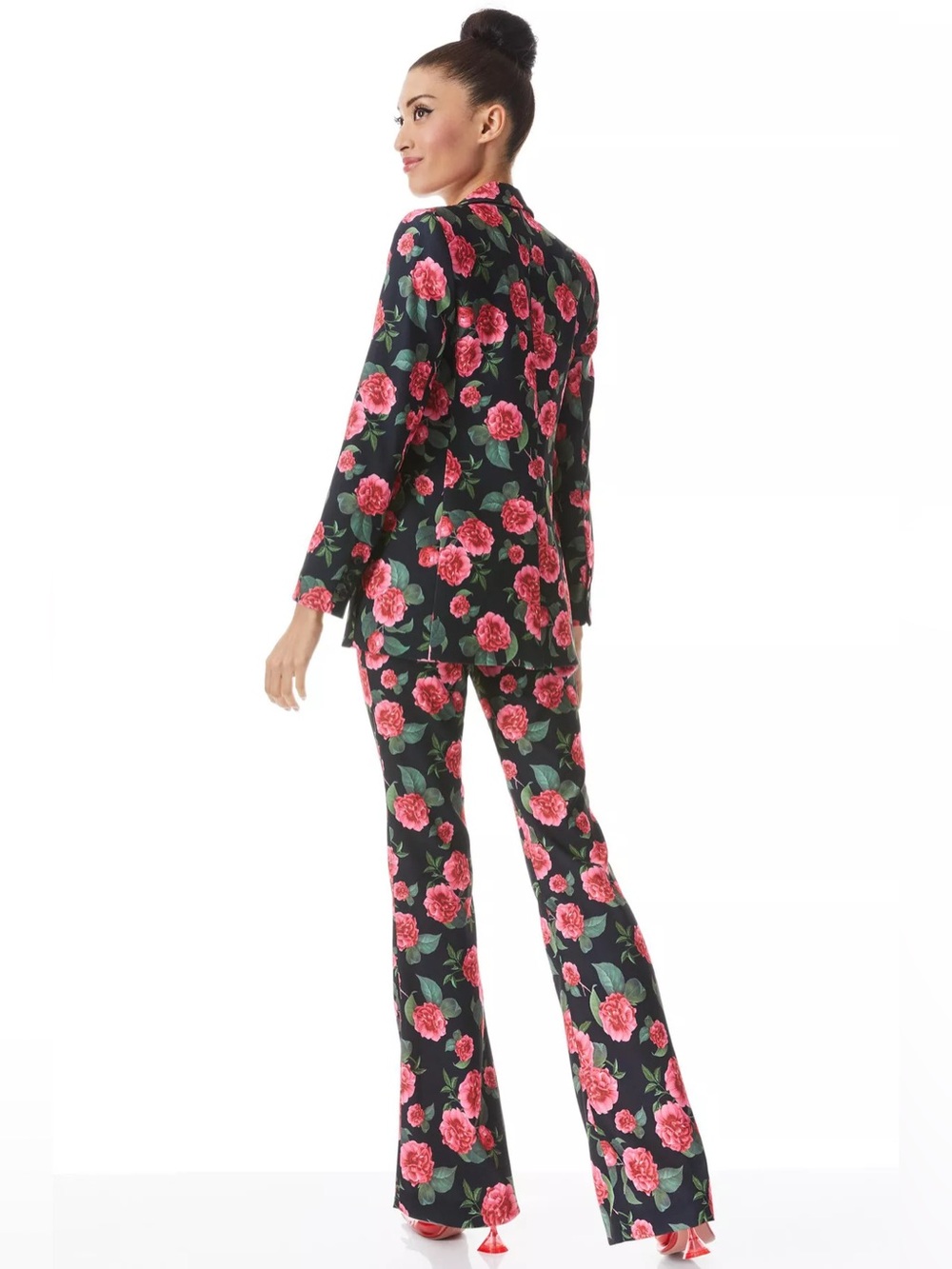Alice + Olivia Floral Black Pink Rose Blazer & pants Set Size 8 Like New. - Picture 4 of 5